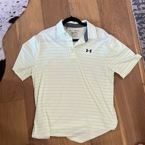 Under Armor Jordan Spieth Golf Polo - White with Lime Green Stripes